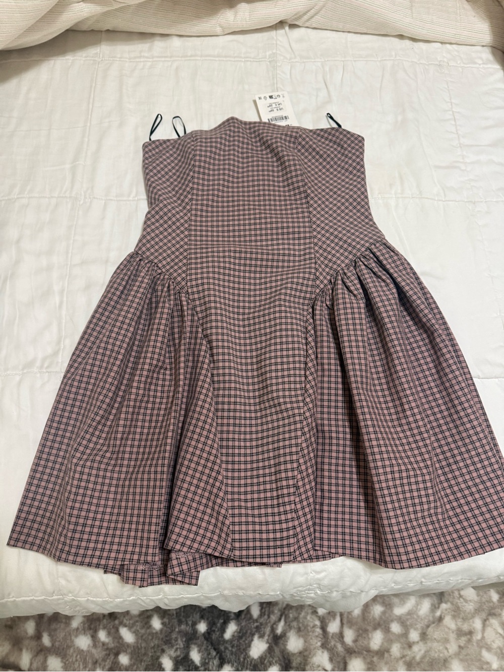 Zara Pink and Black Checked Strapless Dress